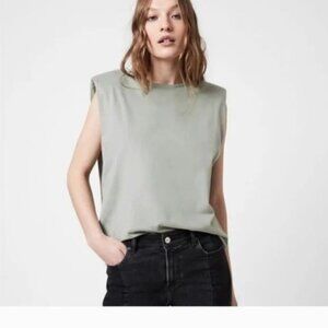 All Saints Sage Short Sleeve T-Shirt w Shoulder Pads